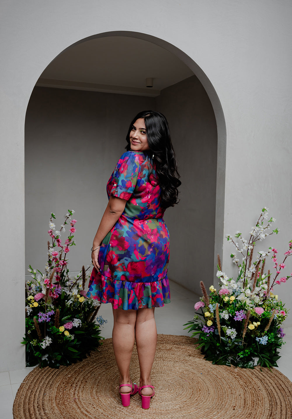 Side view of the Back from Vacay Dress – showcasing lightweight breathable cotton for summer styling