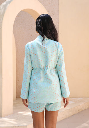 Back view of Birdsong blazer with matching shorts