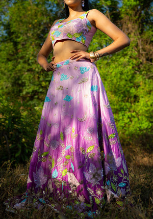 Full view highlighting the beauty and volume of the lehenga skirt.