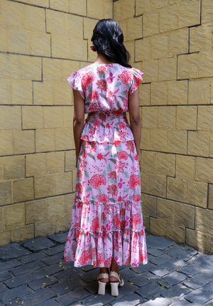 Back view of Secret Garden pink floral coord set