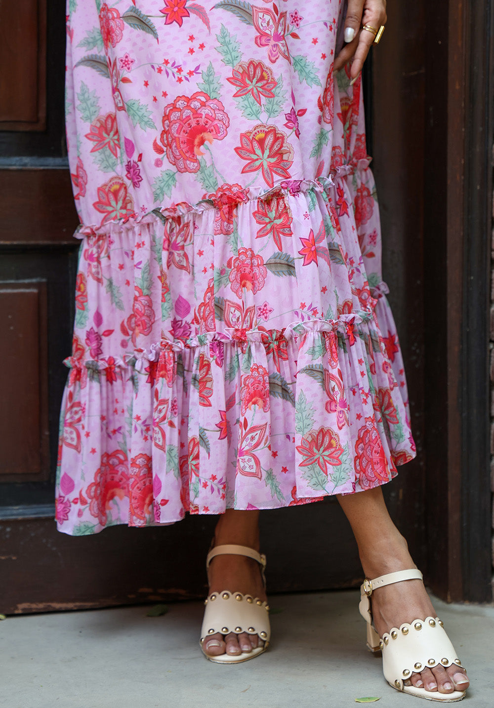 Close-up of tiered hem detail on Secret Garden coord set