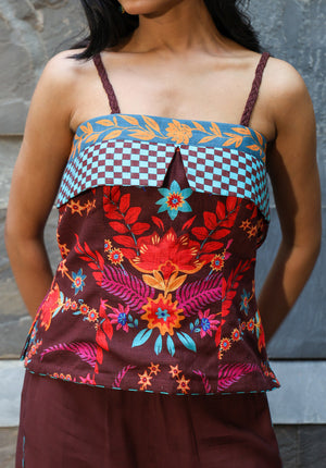 Close-up front view of Serena floral camisole top