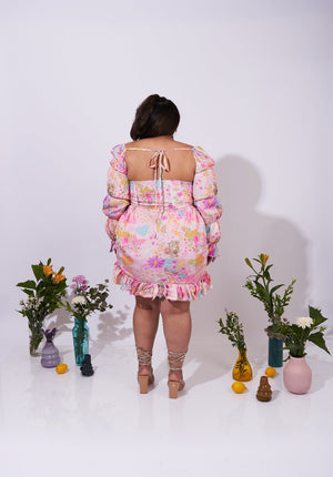Back view of the Allora Skirt – digitally printed design with a flattering silhouette.