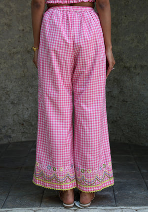 Back view of Blush Crush wide leg gingham pants