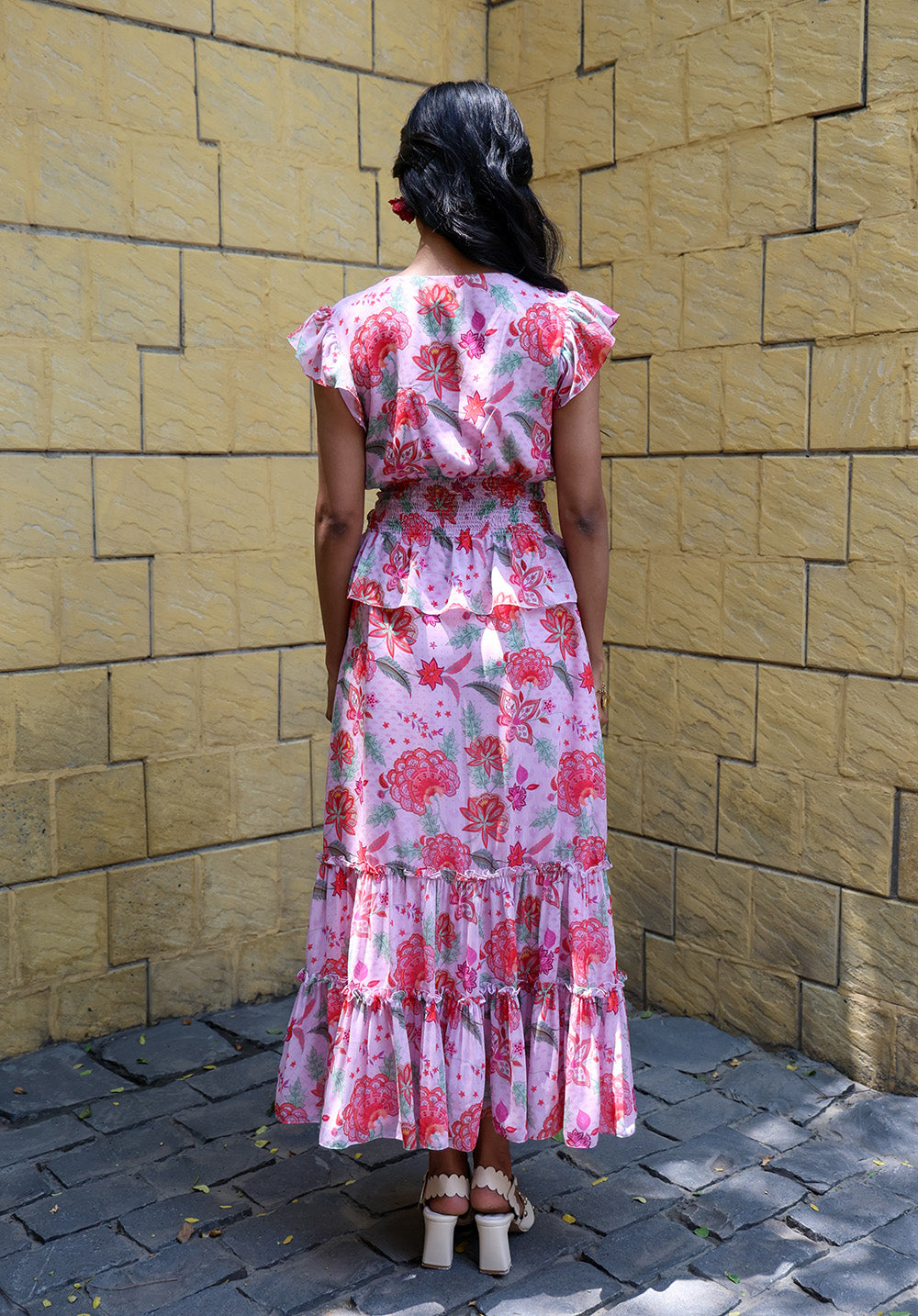 Back view of Secret Garden pink floral coord set