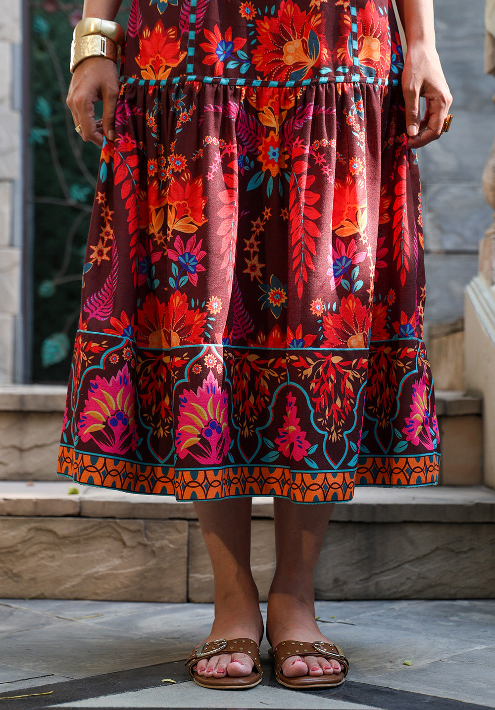 Close-up of printed border detail on Serena dress