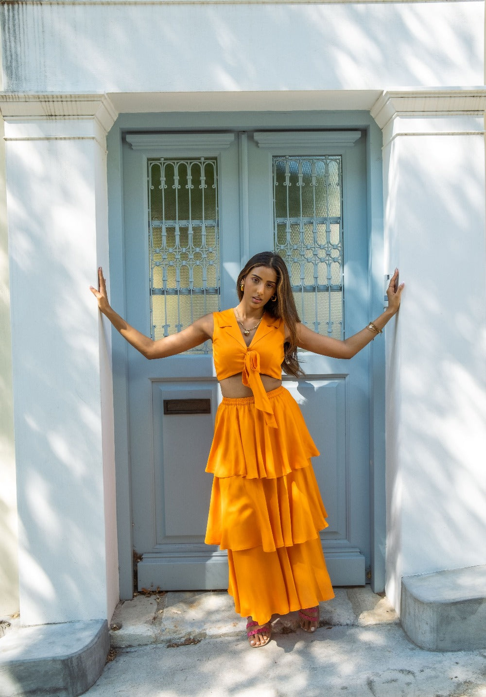 Model wearing Follow The Sun Top with matching skirt – Ur•Mish